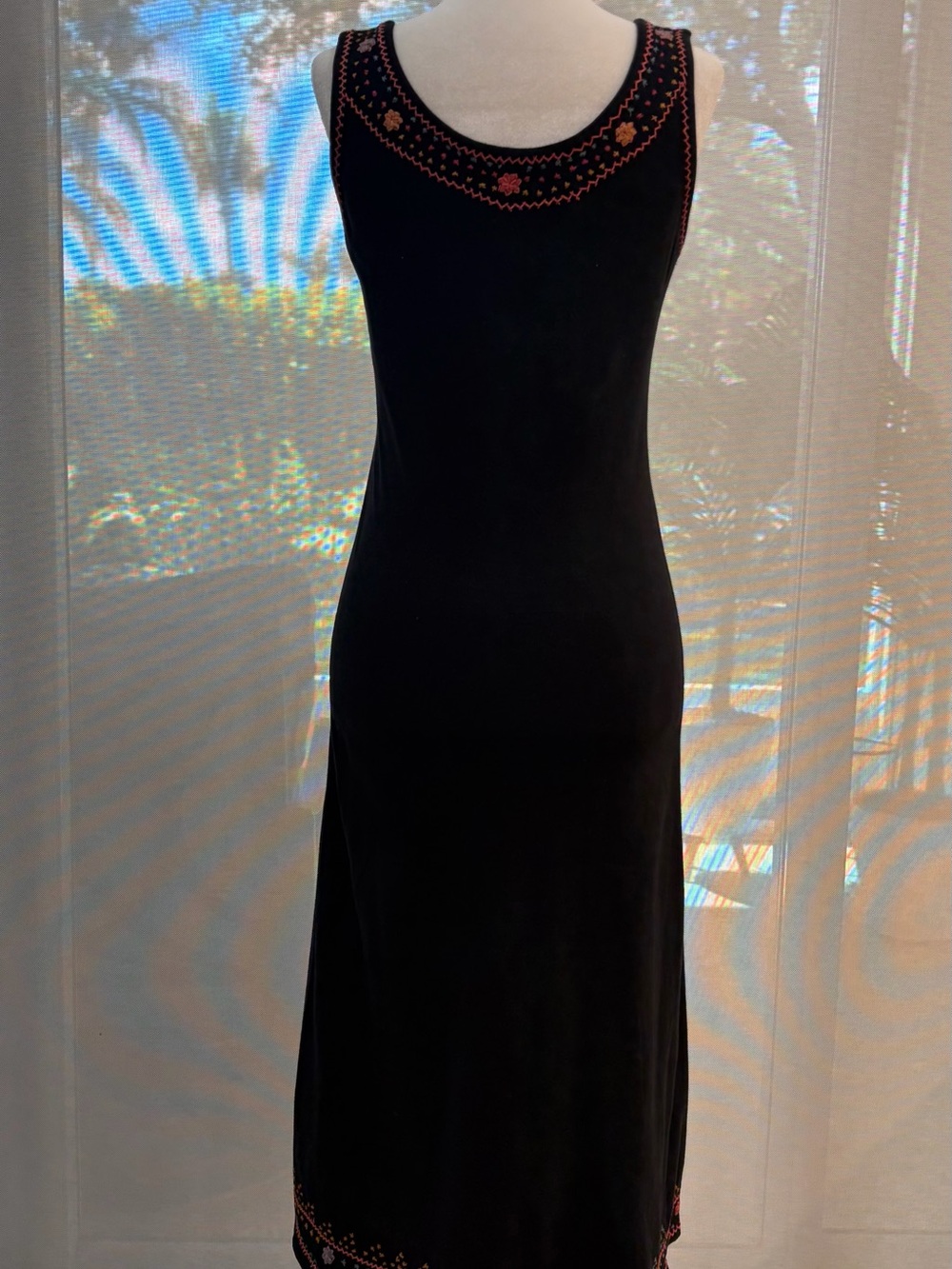 Vintage Betsey Johnson Black Maxi Dress with Pink & Orange Embroidery - Picture 4 of 7